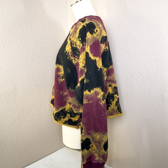 JoyLab Burgundy Yellow Black Acid Mineral Wash Activewear Cropped Sweatshirt XL - Picture 4 of 7